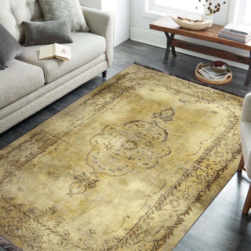 Златист килим с ориенталски десен - Размерът на килима: Ширина: 80 см | Дължина: 150 см