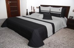 Prošívané přehozy na postele v černé barvě s šedými pruhy