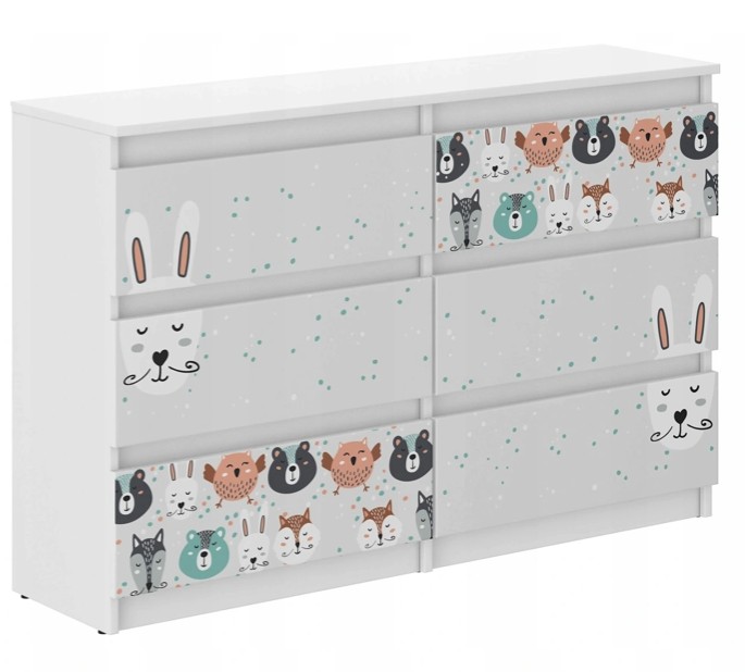 Cassettiera per bambini con animali della foresta, 77 x 30 x 140 cm