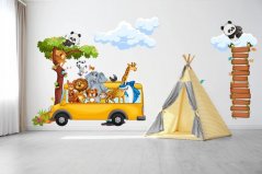 Zidna naljepnica za djecu sretne safari životinje u autobusu