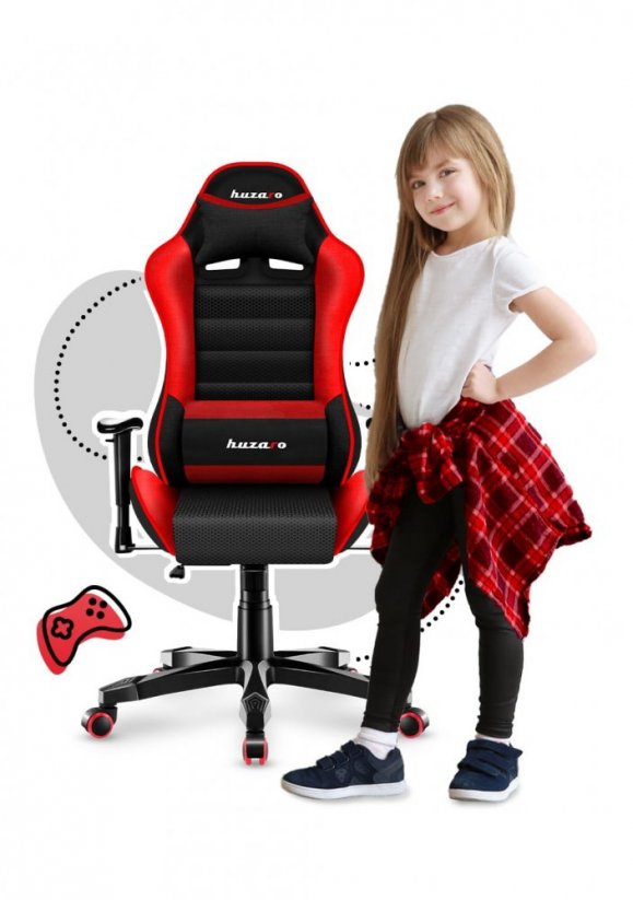 Практичен геймърски стол в червено-черен цвят за тийнейджъри