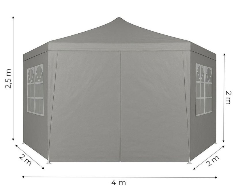 Zahradní altán 2 x 2 m - párty stan se stěnami a okny - Barva produktu: Šedá