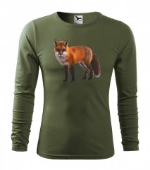 Tricou de bumbac de vânătoare cu imprimeu vulpe cu mâneci lungi
