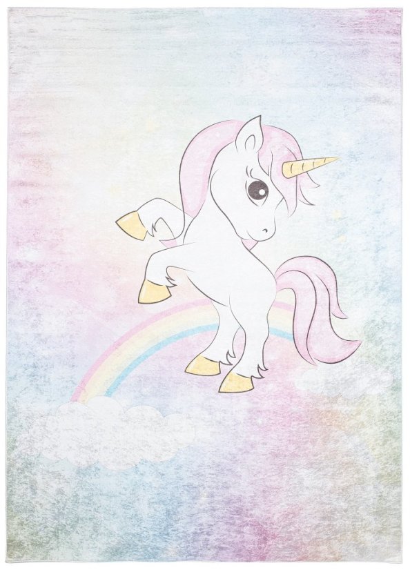 Bunter Kinderteppich mit Einhornmotiv 
