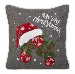 Vánoční dekorativní povlak na polštář s červeno vánoční čepicí a jehličím