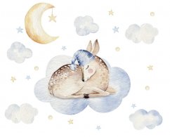 Otroška stenska nalepka z motivom spečega jelenčka na oblaku