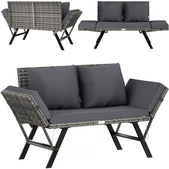Gartenbank 2in1 aus Polyrattan 176 × 56 × 81 cm