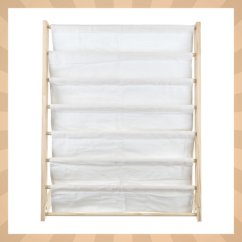 Dječja biblioteka, drvena polica sa 6 platnenih polica 79 x 62,5 x 30 cm