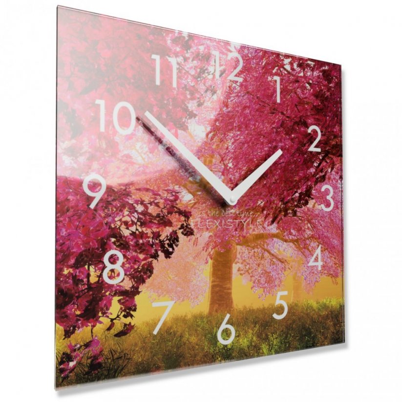 Okrasna steklena ura z motivom cvetočega drevesa , 30 cm