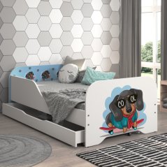 Kompletná detská posteľ  160 x 80 cm s matracom a roštom - modrý jazvečík