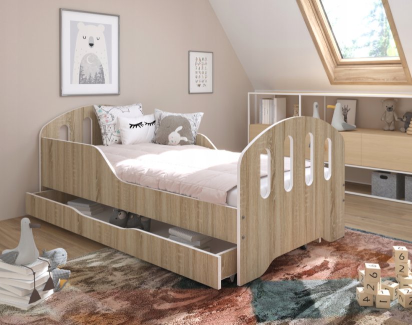 Otroška postelja SMILE s predalom 160 x 80 cm, hrast sonoma dekor