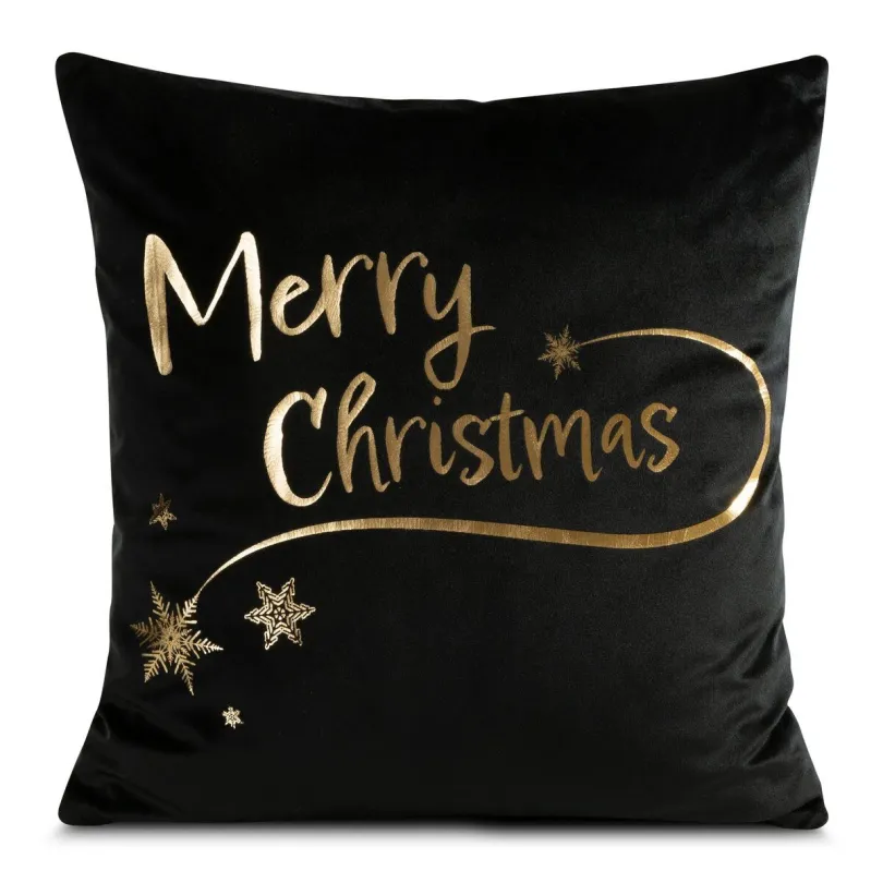 Čierna zamatová vianočná obliečka Merry Christmas