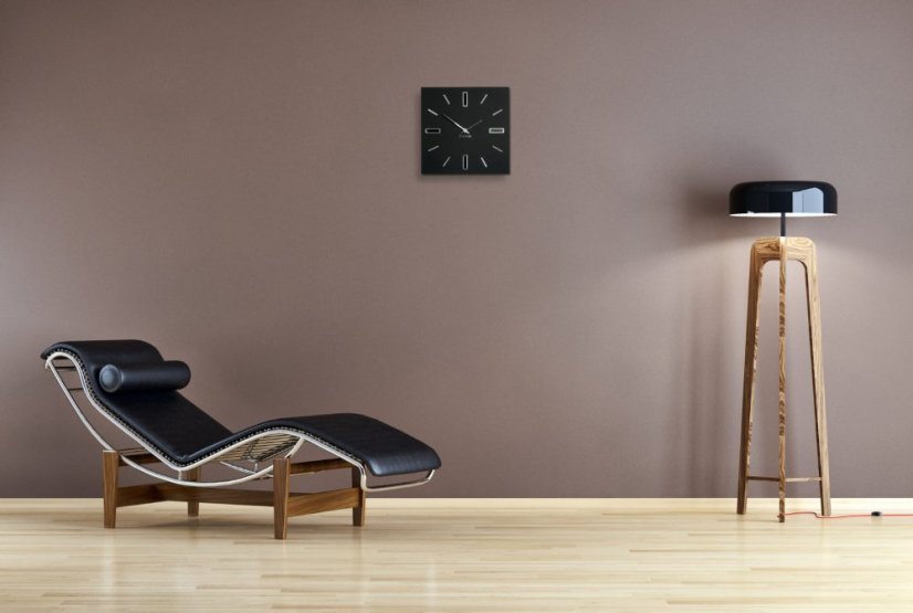 Fekete óra BRILLIANT 30 cm, ezüst kiegészítőkkel