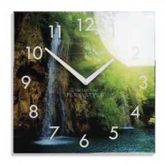 Декоративен стъклен часовник с водопад, 30 см