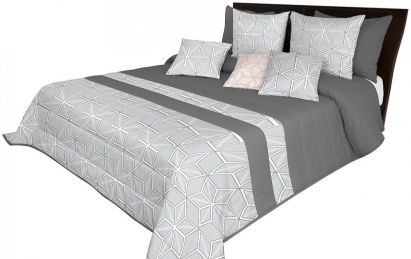 Cuvertură de pat de calitate în culoarea gri, cu un model de cuburi