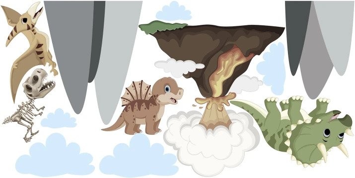 Autocolant pentru copii, lumea fantastică a dinozaurilor - Mărimea: 120 x 240 cm