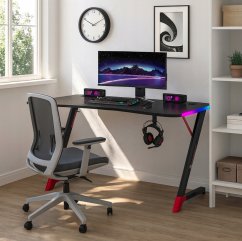 Černý herní stůl, PC stůl s RGB LED osvětlením