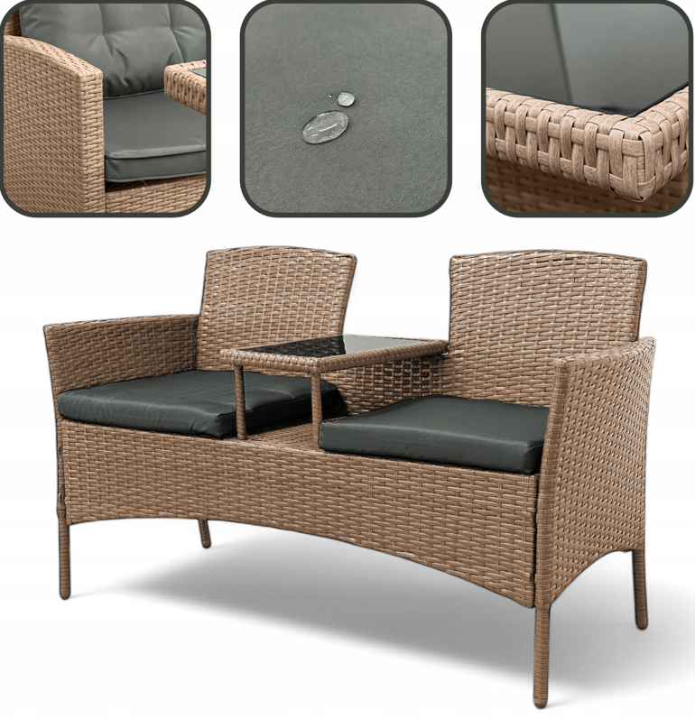Garten-Rattan-Garnitur NM-03 - natur + graue Kissen