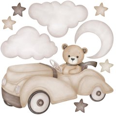 Nálepka na stenu do detskej izby – medvedík v autíčku