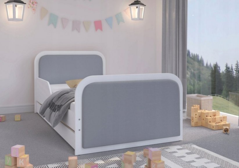 Detská posteľ s čalunením svetlo sivej farby 160 x 80 cm