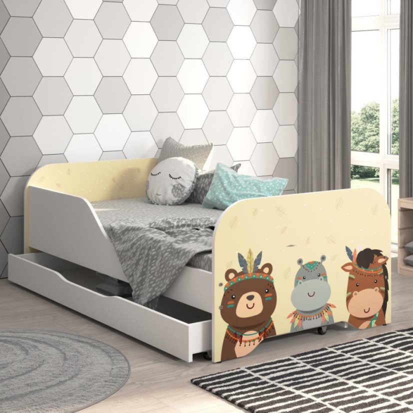 Pat pentru copii MIKI 160 x 80 cm cu animale safari