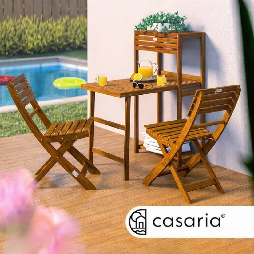 Set da giardino 3 pezzi CASARIA® in legno di acacia - tavolo pieghevole + 2 sedie
