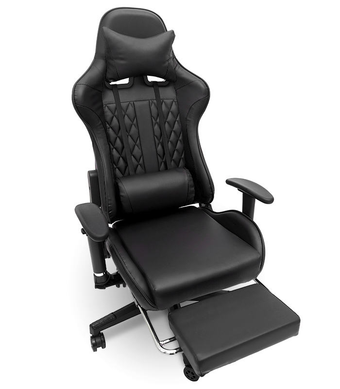 Scaun de masaj pentru gaming cu suport pentru picioare - negru