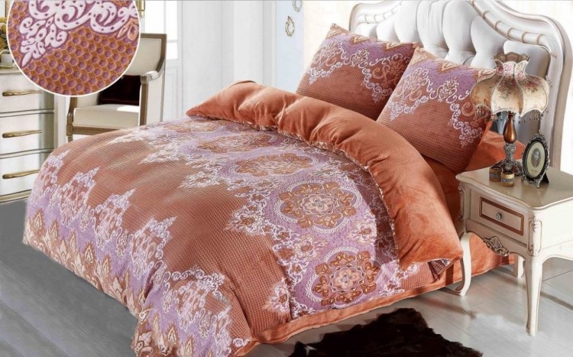 Elegantné hnedo ružové plyšové posteľné návliečky s ornamentom
