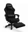 Scaun de gaming negru cu tapițerie din catifea și suport pentru picioare extensibil