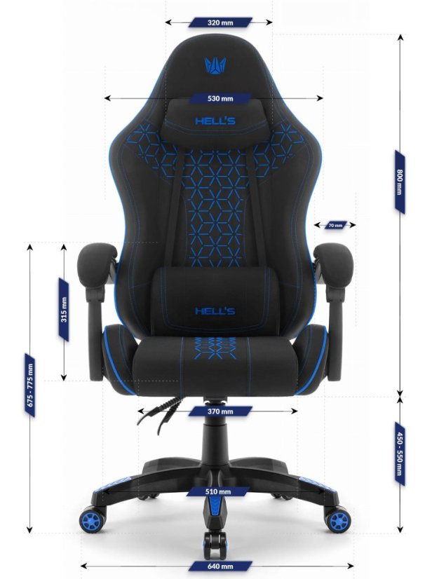 HC-1008 2.0 játékszék ergonomikus párnákkal - fekete és kék színben