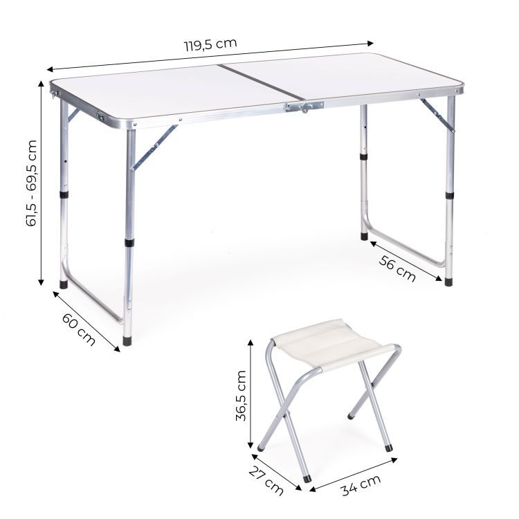 Klappbarer Catering-Tisch 119,5x60 cm weiß mit 4 Stühlen