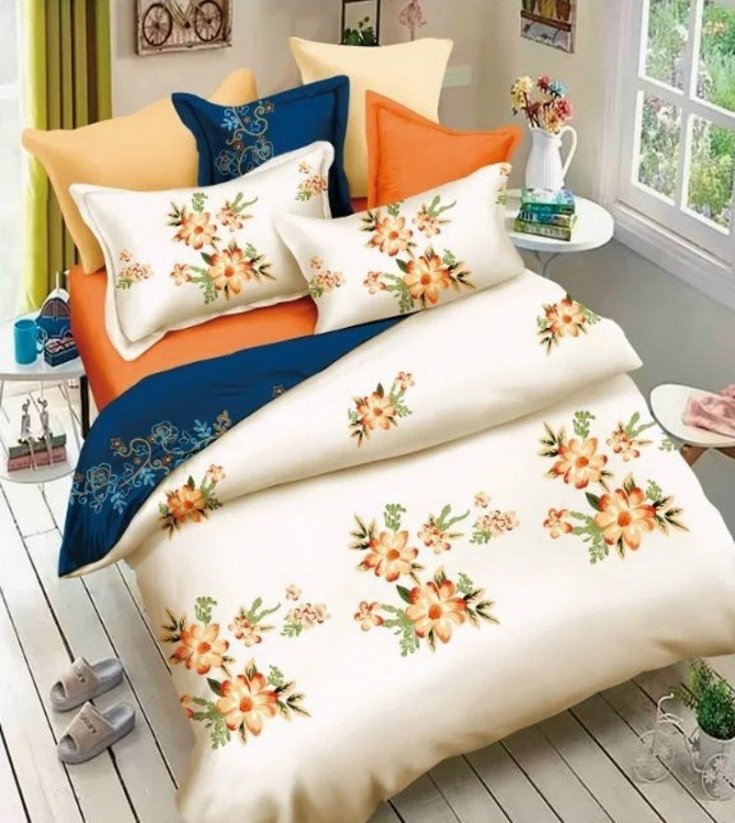 Súprava posteľných obliečok krémovo modrej farby so vzorom kvetov