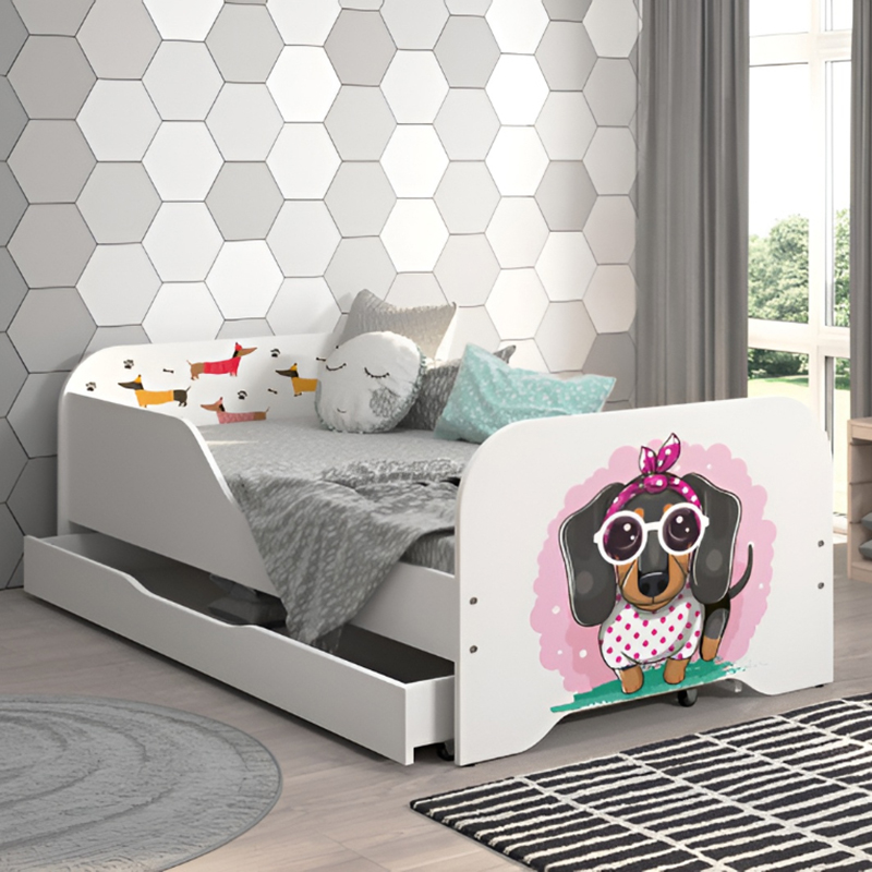 Kompletna otroška postelja 160 x 80 cm z vzmetnico in letvenim dnom - SWEET DOG