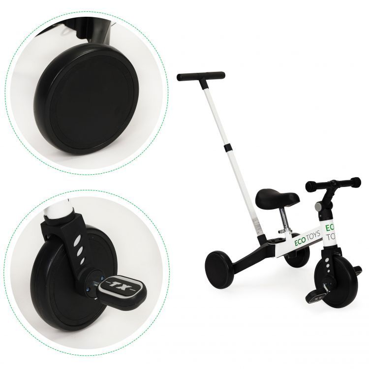 Triciclu cu bară de ghidare în alb ECOTOYS