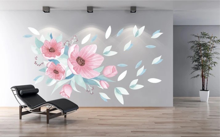 Adesivo murale per interni bouquet di fiori rosa - Dimensione dell'adesivo: 100 x 200 cm