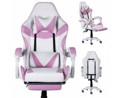 Weiß - rosa ergonomischer Gaming-Stuhl CLASSIC mit Fußstütze