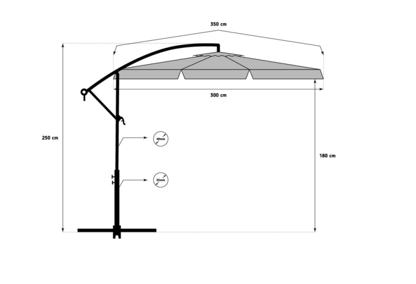 Veľký záhradný slnečník so stojanom šedej farby