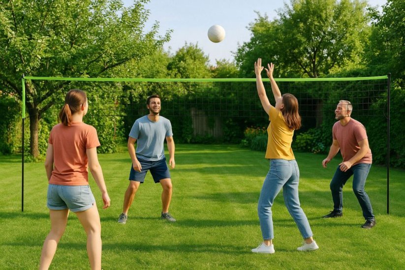 Skladacia sieť na volejbal a badminton so stĺpikmi – 600 x 242 cm
