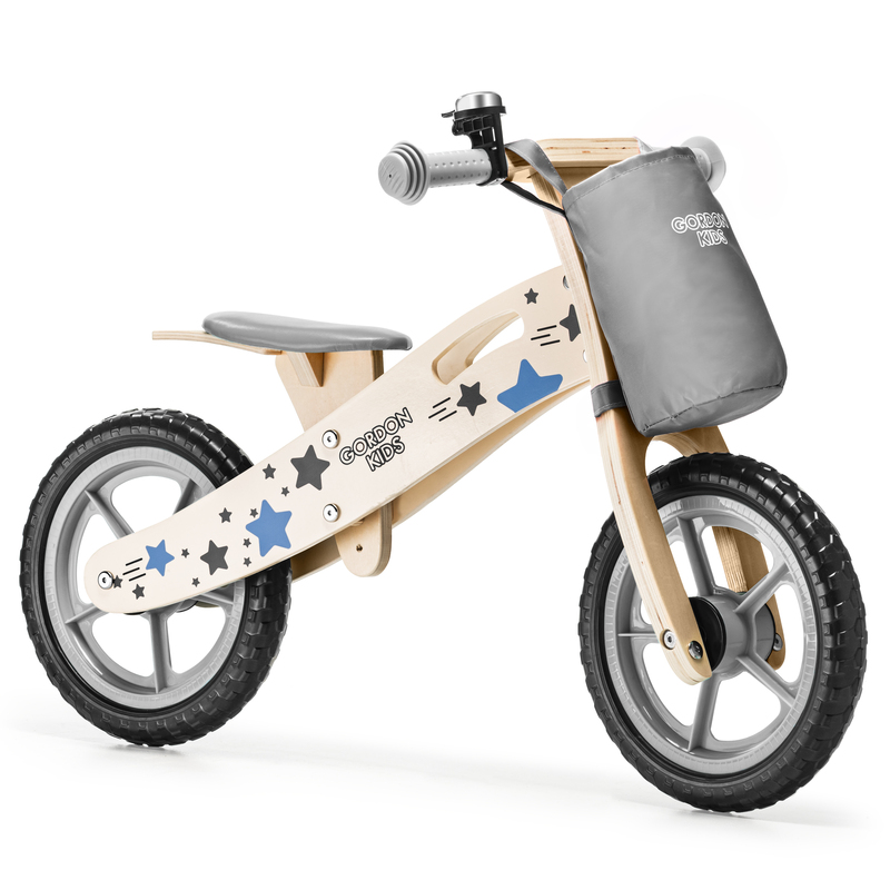 Graues Balance-Bike mit Aufbewahrungsfach