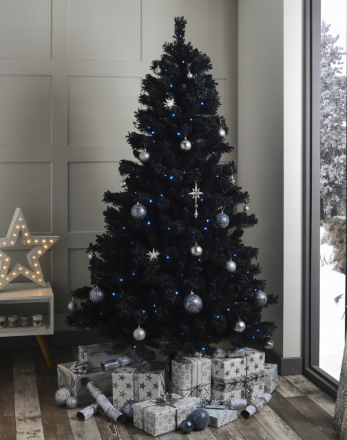 Crno božićno drvce s ukrasom 220 cm