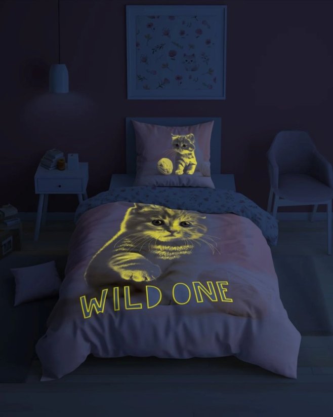 Svetleče bombažno posteljno perilo - Cute Kitty