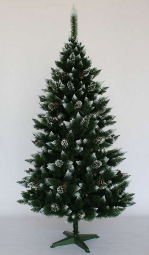 Čudovit božični bor, okrašen s snegom in borovimi storži 150 cm
