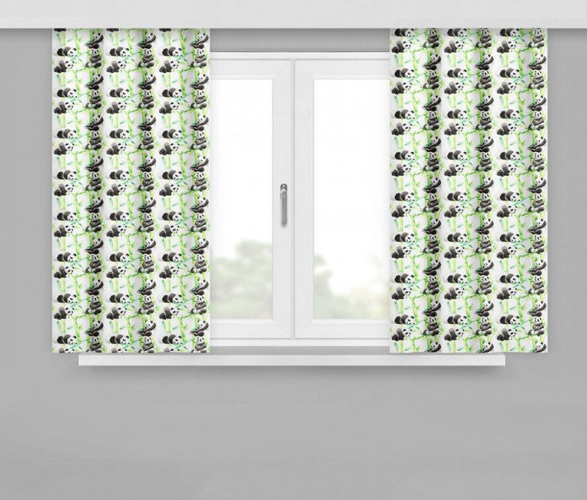 Stílusos, rövid zöld függönyök panda motívummal