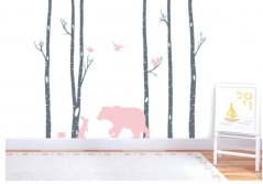 Čudovita otroška stenska nalepka "Roza medved in gozd"