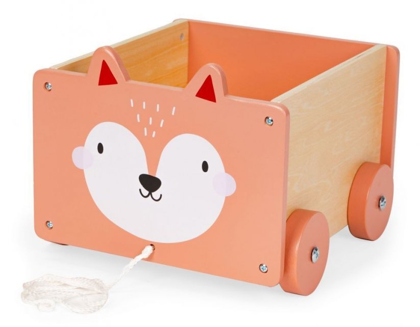 Drvena kutija na špagi s kotačićima i motivom lisice