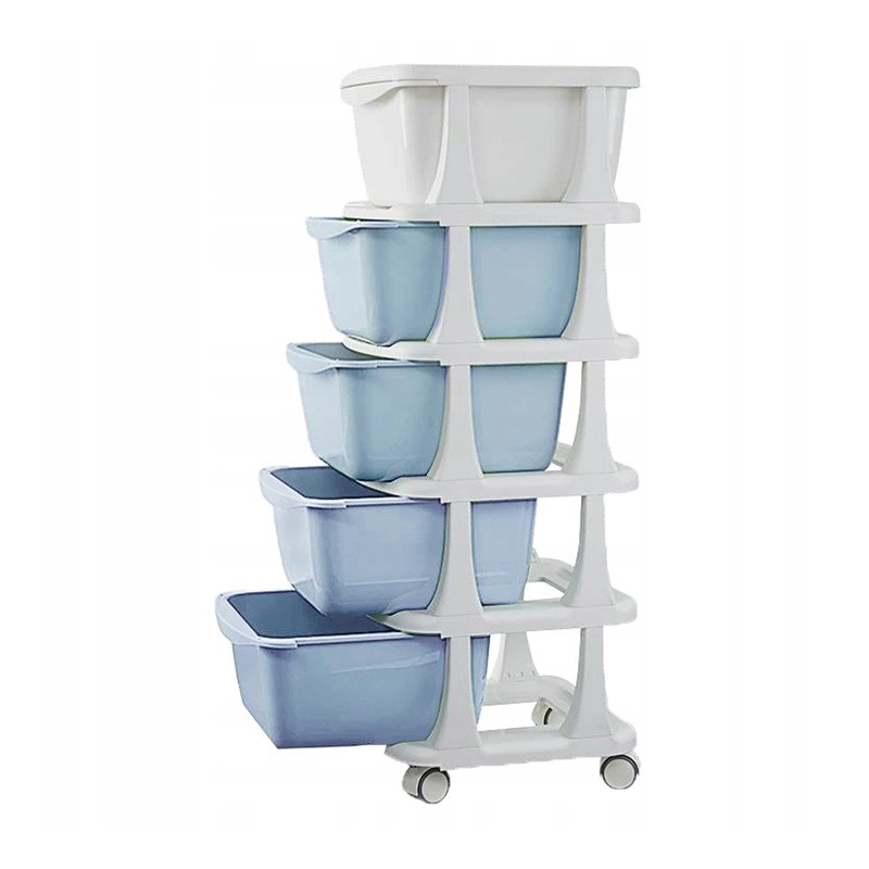 Modrý regál na hračky s 5 zásuvkami