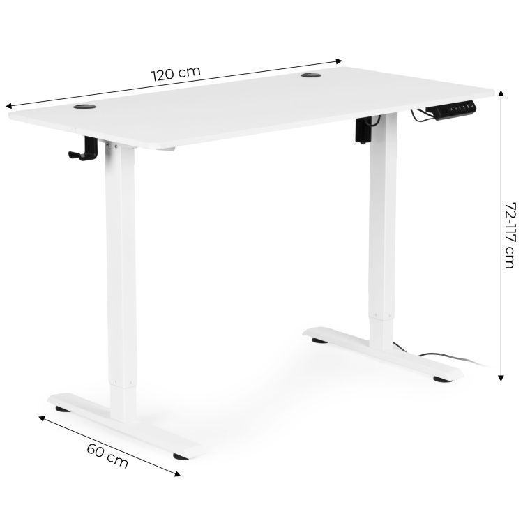 Masă de lucru electrică reglabilă pe înălțime cu picioare albe - 120 x 60 cm