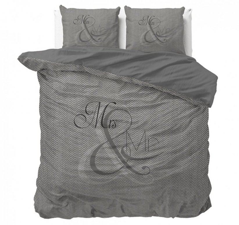Mr and Mrs tmavo sivé posteľné obliečky KNITTED ANTHRA