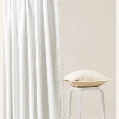 Бяла завеса LARA за панделка с пискюли 140 x 260 cm