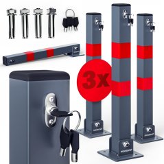 Barriera di parcheggio - paletti in acciaio pieghevoli, set di 3